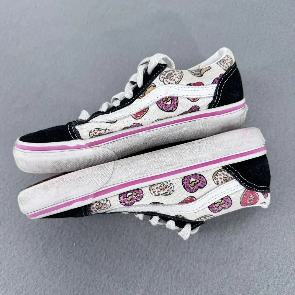 Vans Old Skool Shoes Kids Size 1 Donut Print Black White Pink Low‎ Top Canvas